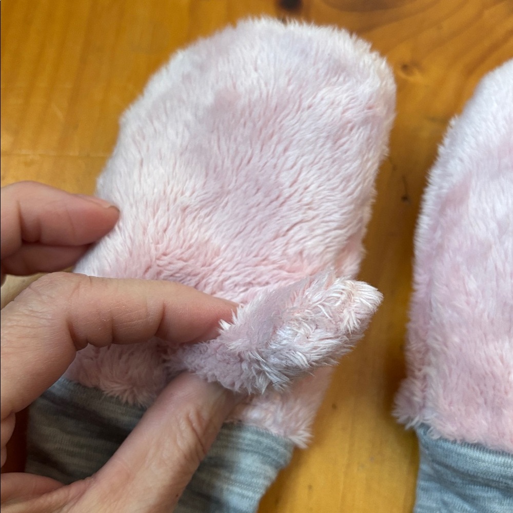 NORTH FACE 3T Pink Minky Osilito Mitt Mittens Thumbs Gray Elastic Band Skiing - Picture 4 of 6